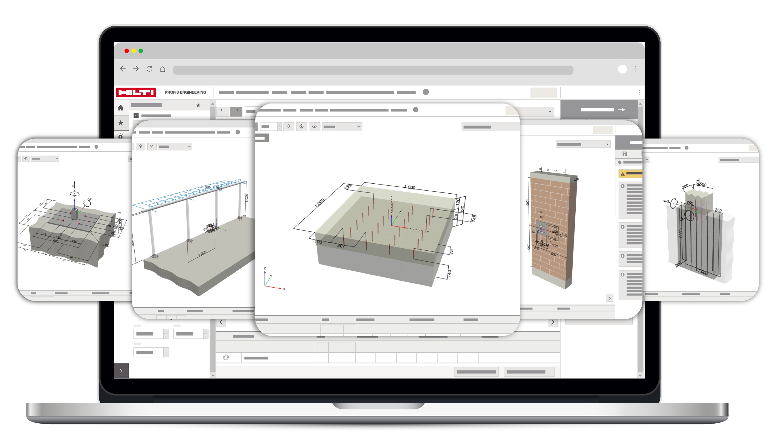 Hilti Profis engineering applications shown on computer screens