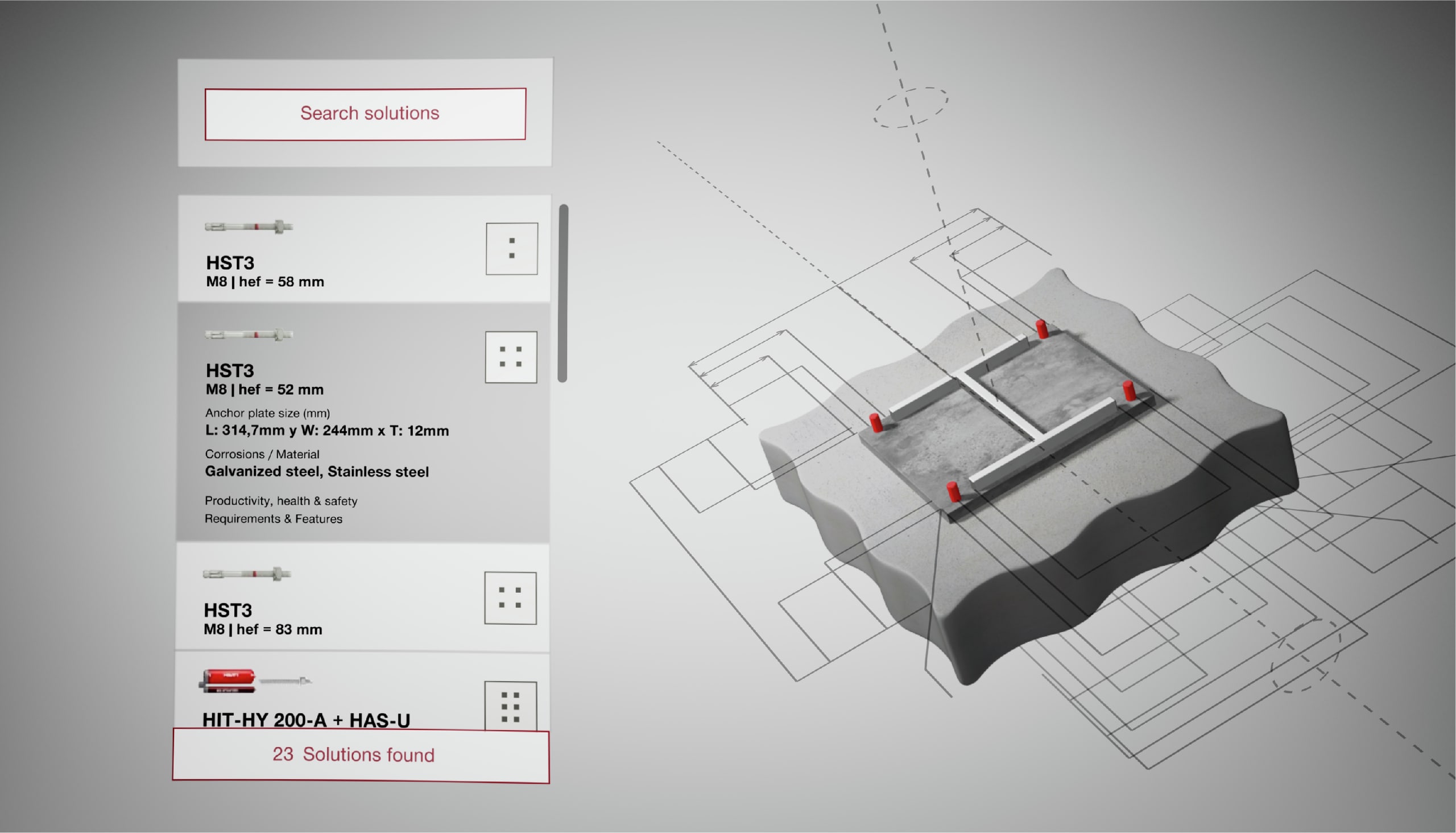 Profis engineering screen showing anchor application