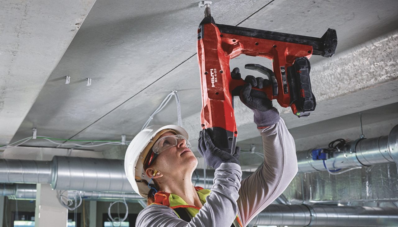 Hilti BX4 direct fastening tool used on the ceiling