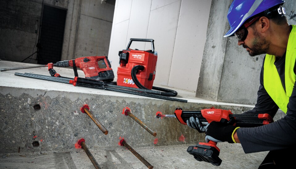 Hilti’s post-installed rebar solutions applied on a concrete floor