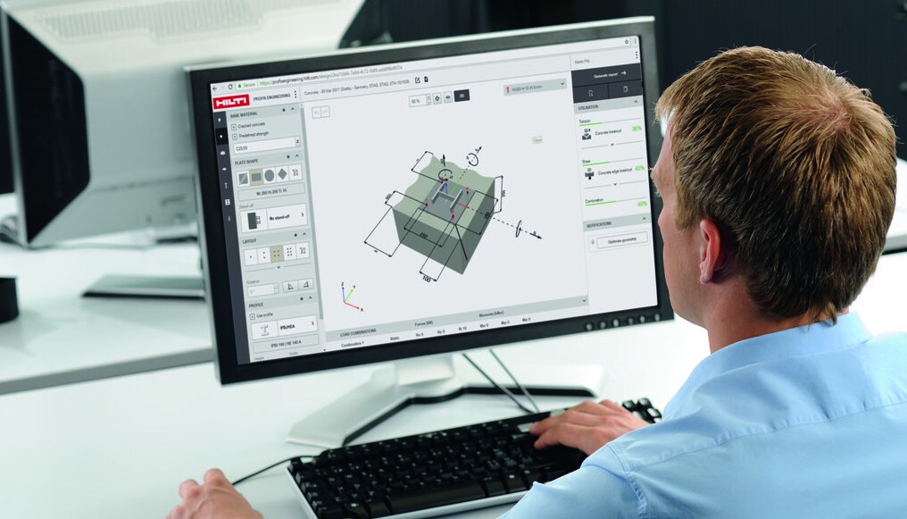 man using Hilti profis software to design baseplate applications