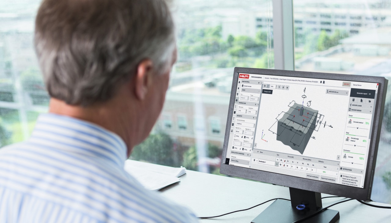 man using Hilti profis engineering software on his computer