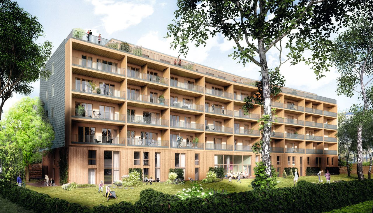 Architects impression of the Walden 48 timber multi-story building in Berlin, Germany