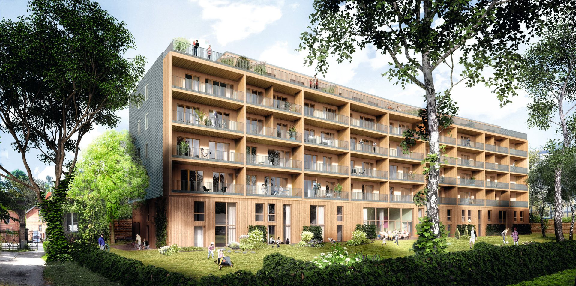 Architects impression of the Walden 48 timber multi-story building in Berlin, Germany 