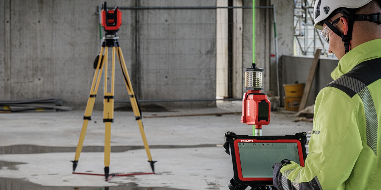 Layout tool (robotic total station with BIM capability) used for locating building elements on construction sites