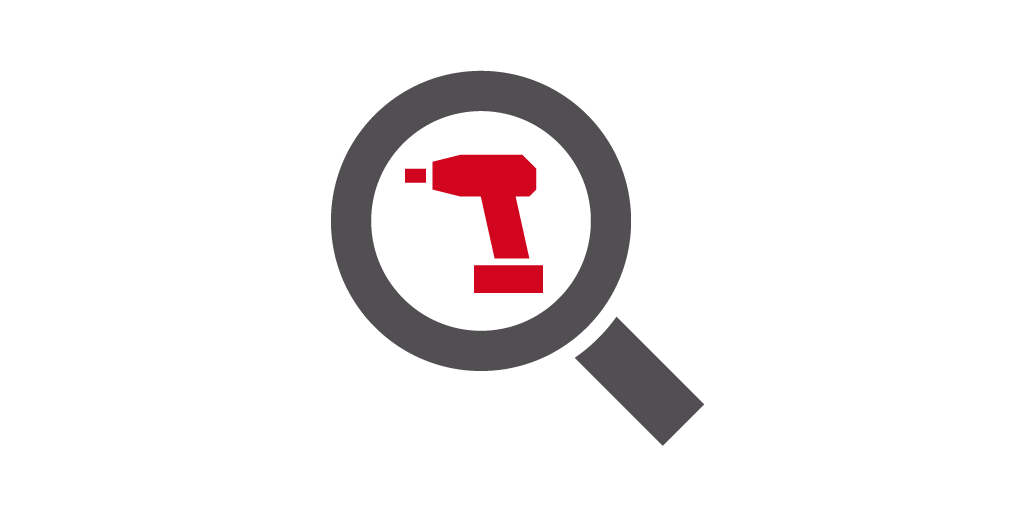 image of a magnifying glass with a red tool in the centre