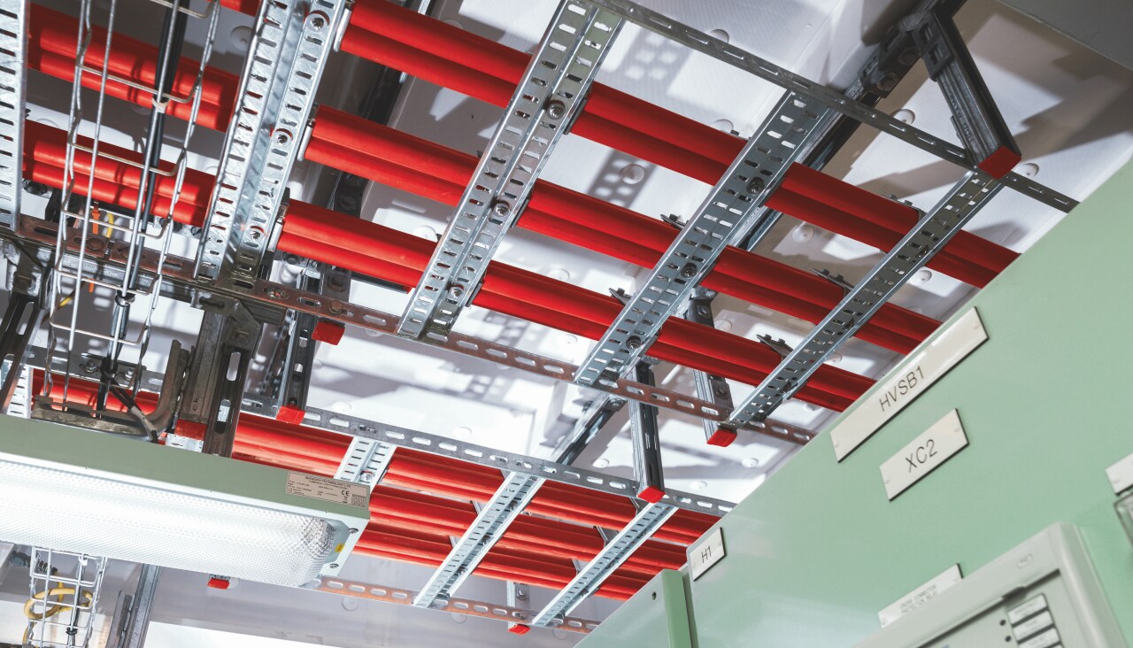cable tray and cable ladder supports shown on the ceiling