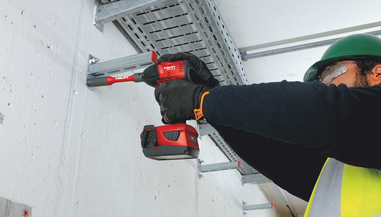 fastening to concerete application displayed on a concrete wall