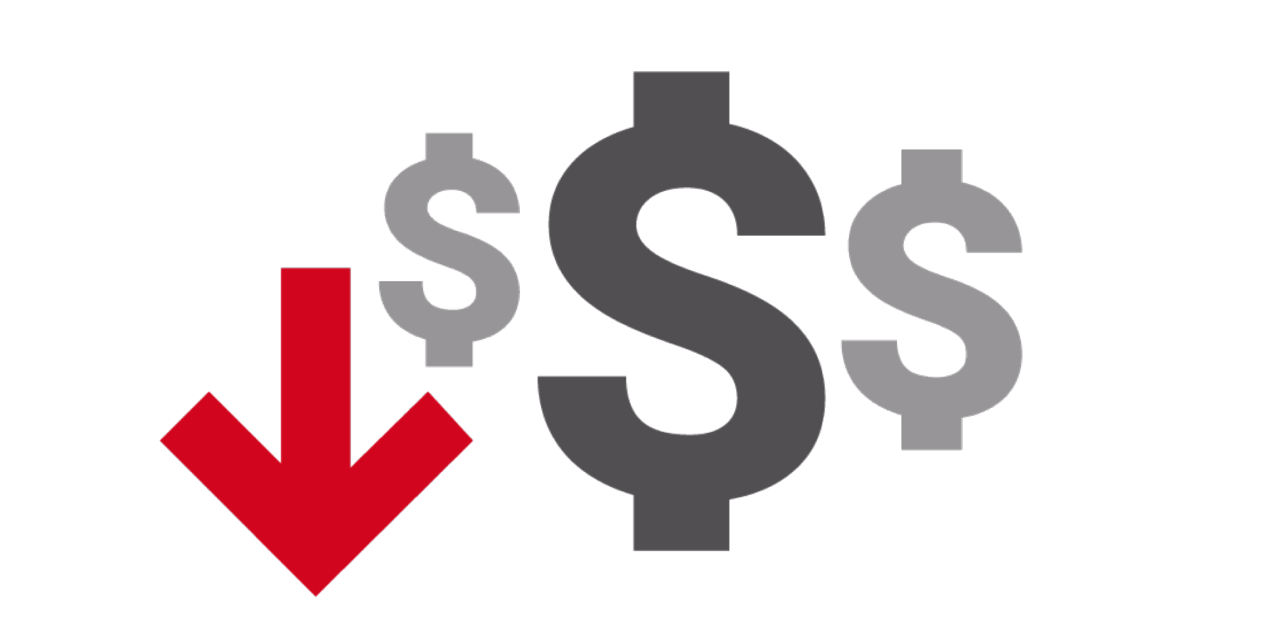 dollar logo with downward pointing arrow