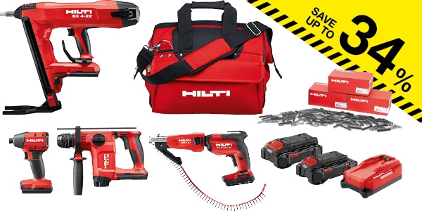 BX 4-22 tool body + SID 4-22 + TE 4-22 + SD 500-22 + SMD57 + two batteries (B 22-55 and B 22-85) + charger + tool bag + 50k nails