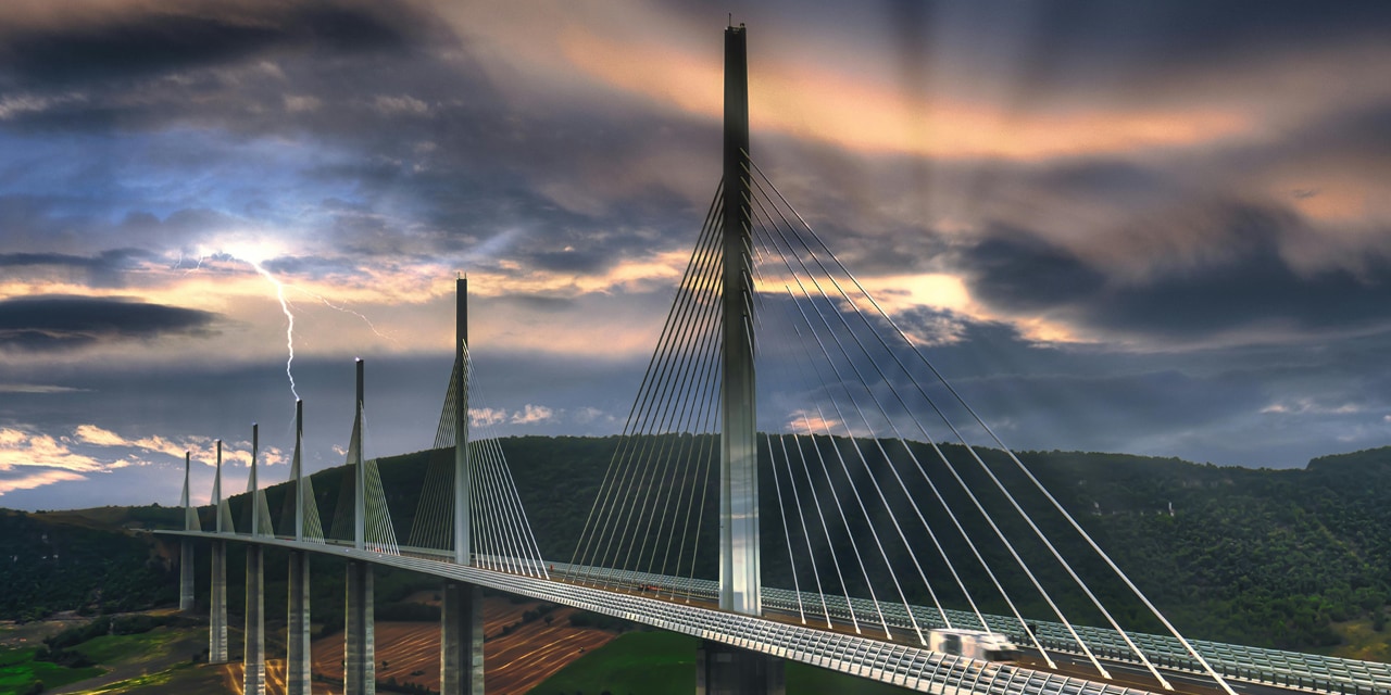 Millau Viaduct being hit by lightning