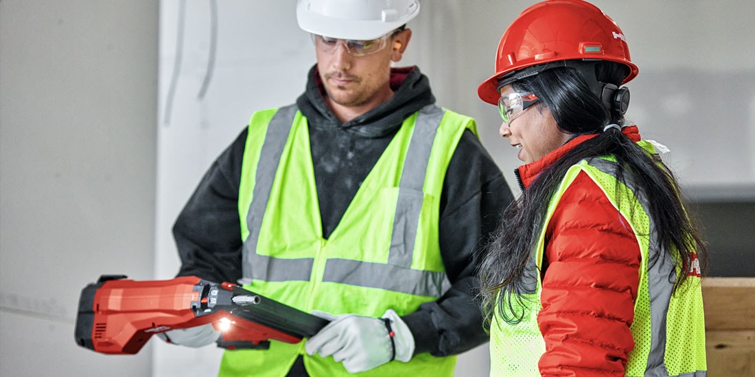 Hilti account manager demonstrating a direct fastening tool