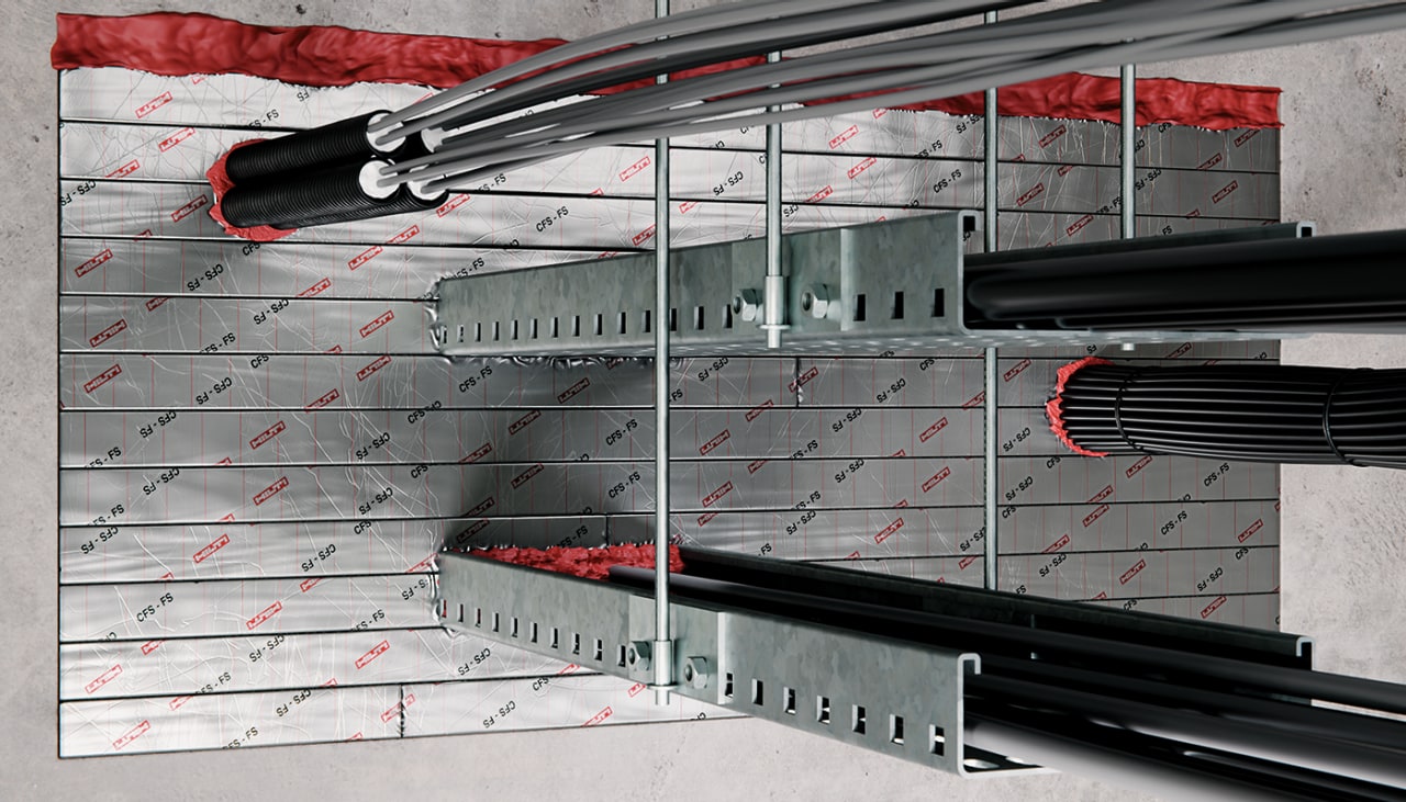 Hilti firestop flex seal used on a wall application