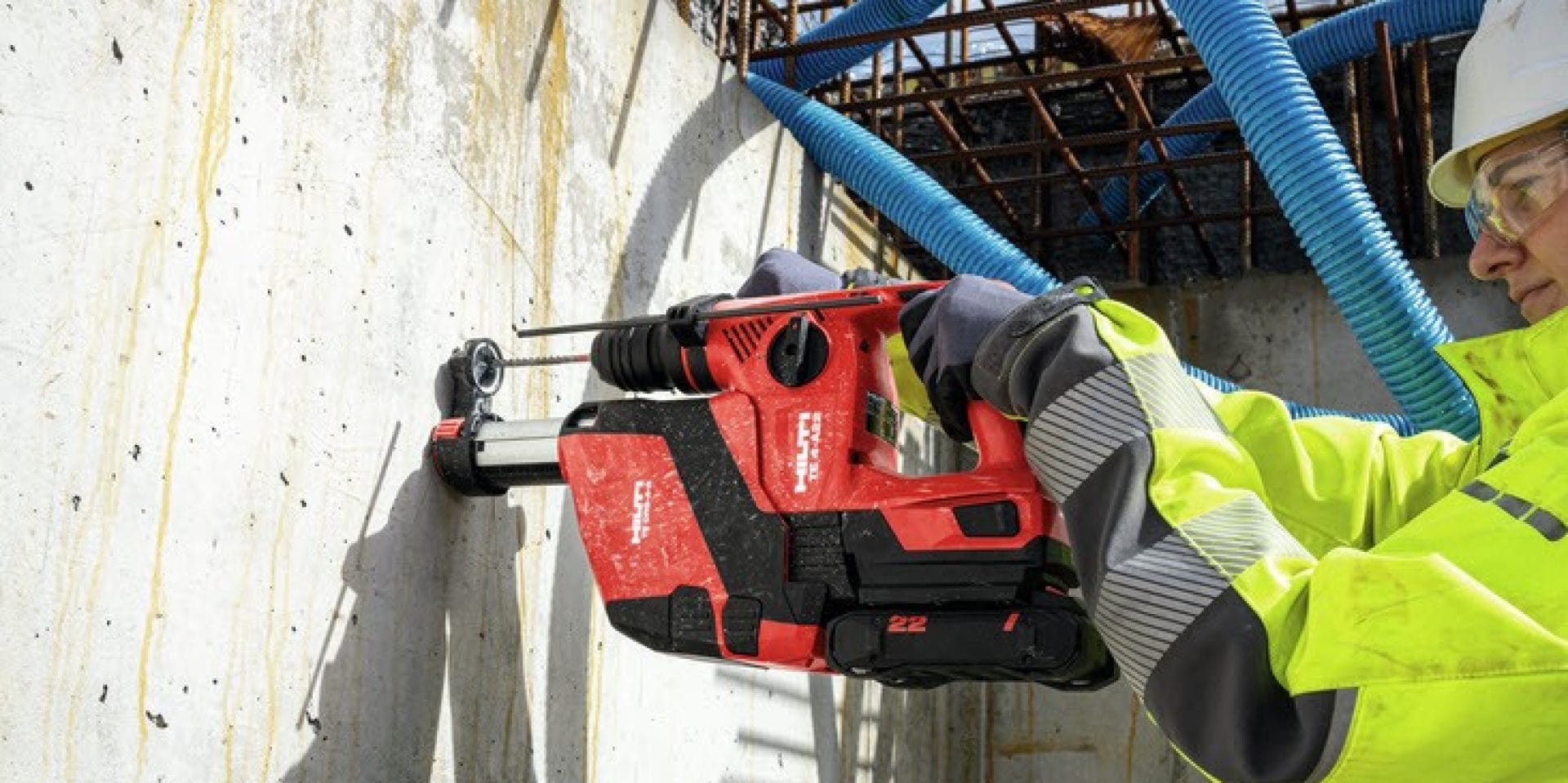 man using Hilti rotating laser on jobsite