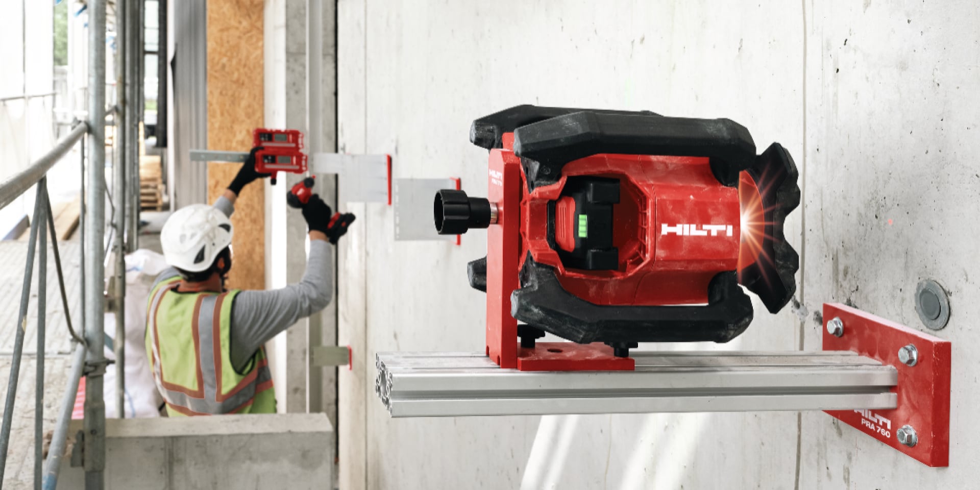 man using Hilti rotating laser on jobsite