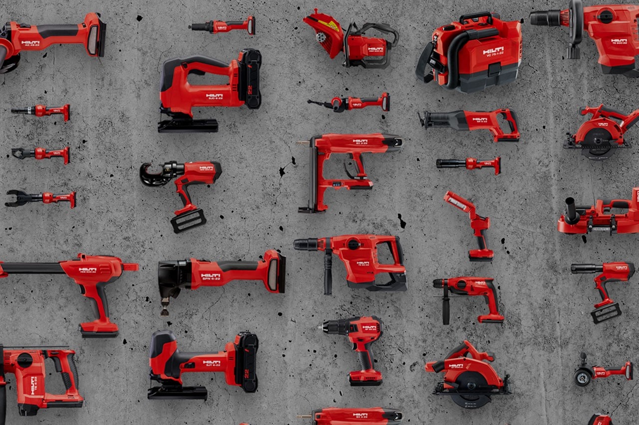 A wall of Hilti tools
