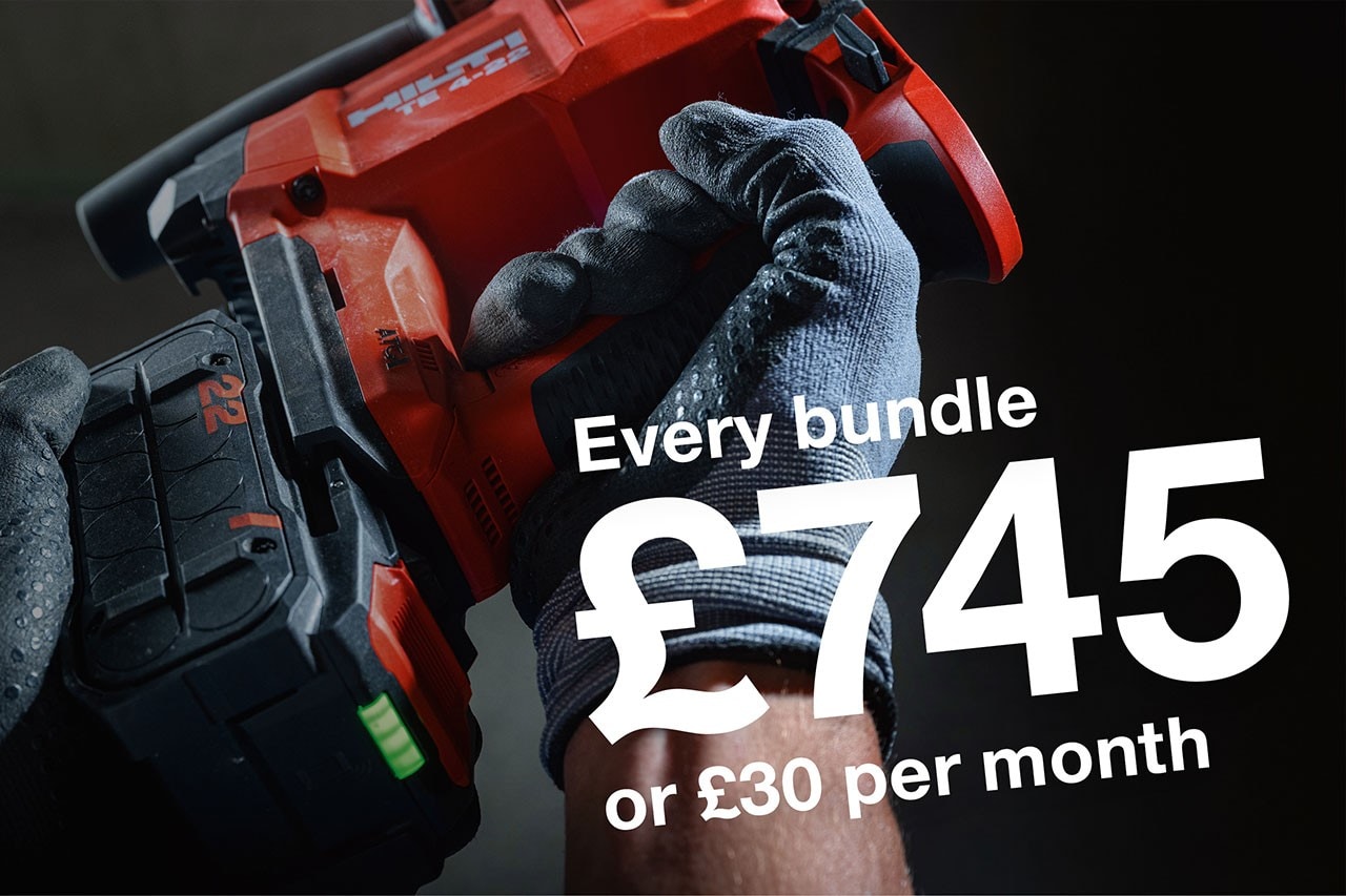 Red Hilti Tool Drilling with £745 bundle promo message