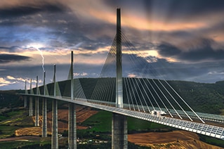 The Millau Viaduct being hit by lightning