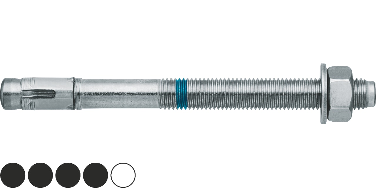 Hilti HSA wedge anchor. Four black dots indicate steel grades