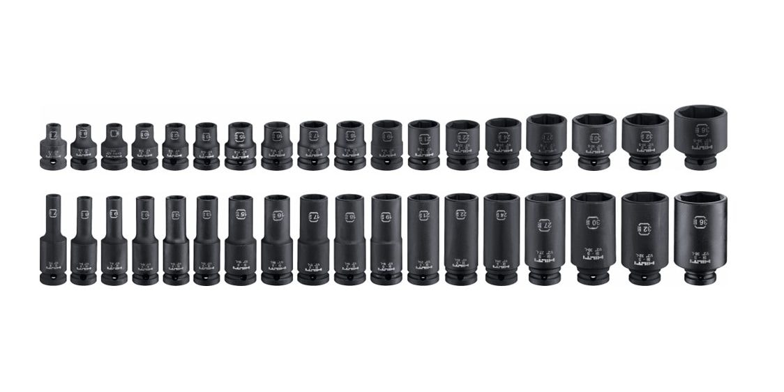 Socket sets displayed in size order