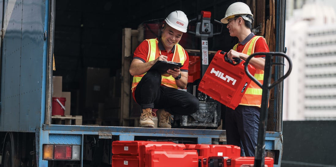Hilti tools being picked up from the jobsite for repair