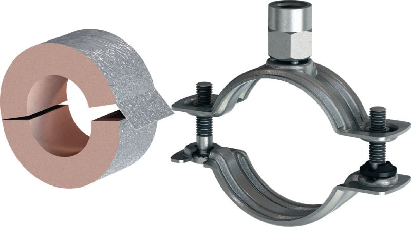 MI-CF Refrigeration pipe clamp M10/M12 (40 mm) Standard galvanised pipe clamp without load sharing for refrigeration applications with 40 mm insulation (M10/M12)