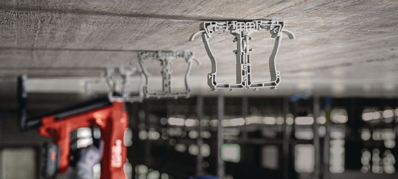 X-ECH MX (02) cable holder Plastic bunched cable holder optimised for collated nails and compatible with a wide variety of fastening methods and base materials Applications 1