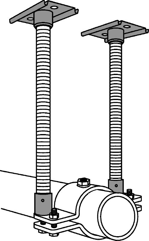 MFP 3a-F Fixed point Hot-dip galvanised (HDG) fixed point set for maximum flexibility in applications up to 6 kN axial pipe load