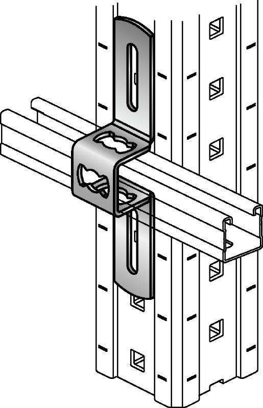 MIC-MI/MQ-X Hot-dip galvanised (HDG) connector for fastening MQ strut channels perpendicular to MI girders Applications 1