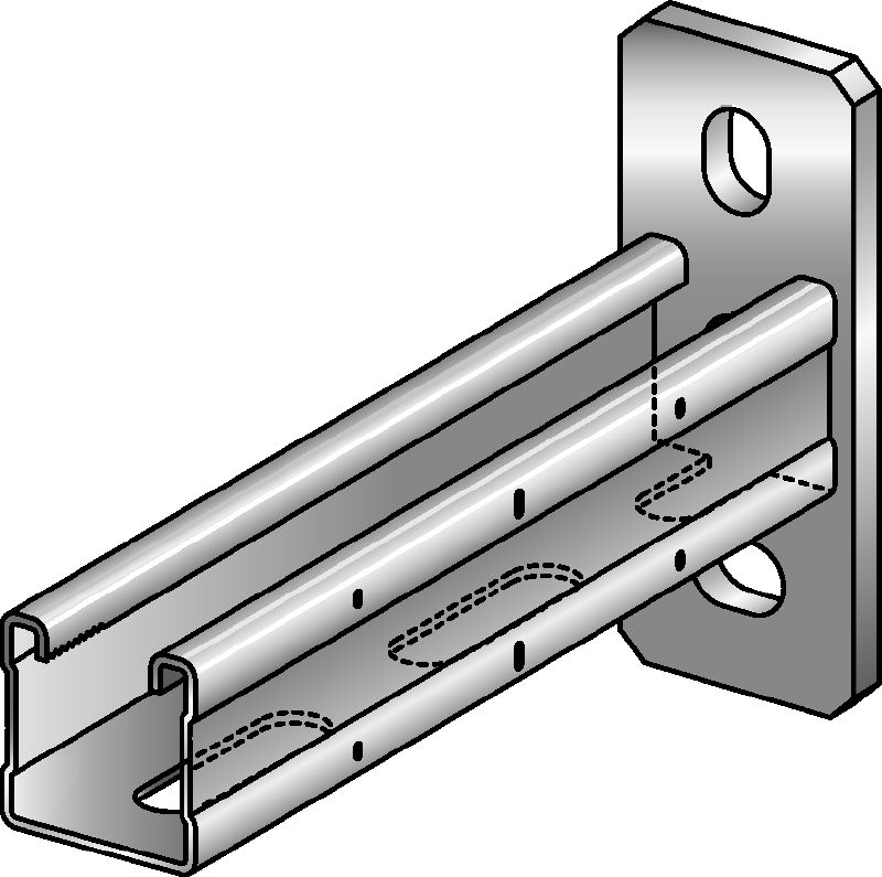 MQK-41 Bracket Galvanised bracket with a 41 mm high, single MQ strut channel for medium-duty applications