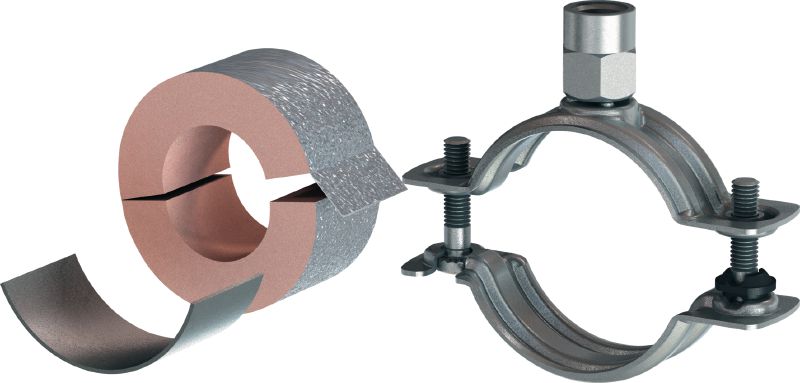 MI-CF LS Refrigeration pipe clamp Galvanised pipe clamp with load sharing for refrigeration applications with a variety of insulation thicknesses