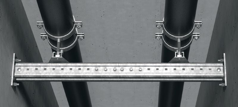 MIQC-E Hot-dip galvanised (HDG) connector used to connect MIQ girders longitudinally for long spans in heavy-duty applications Applications 1