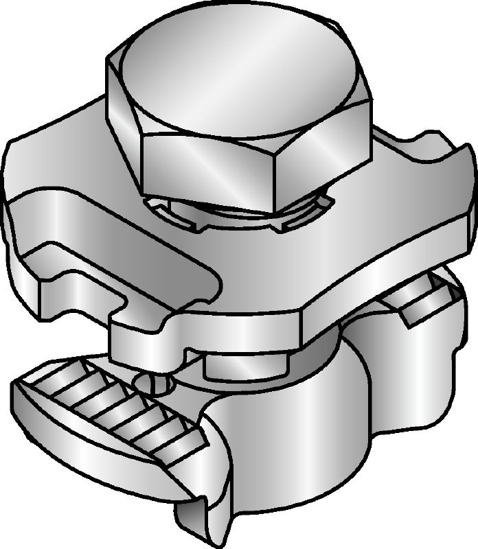 MQN-C HDG plus Hot-dip galvanised (HDG plus) channel connector for joining any elements with a butterfly opening