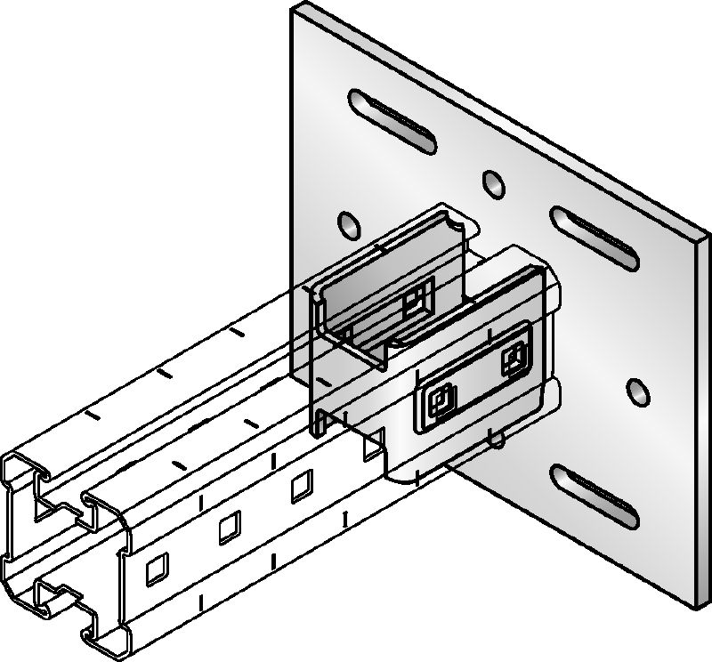 MIQC-S Baseplate connector Hot-dip galvanised (HDG) baseplate for fastening MIQ girders to steel for heavy-duty applications