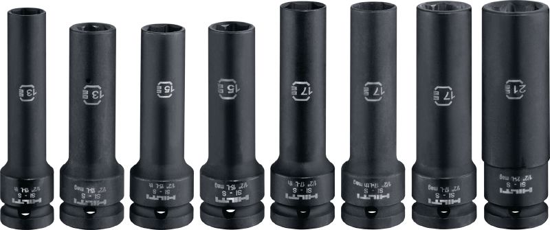 SI-S 1/2 DW Deep impact socket 1/2 (inch) long impact socket for tightening bolts and anchors, with magnetic impact and thin wall adaptation