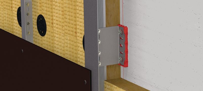 MFT-VSI L Brackets Large stainless steel brackets with pre-mounted isolator for installing ventilated façades on buildings with high thermal efficiency and fire compliance requirements Applications 1