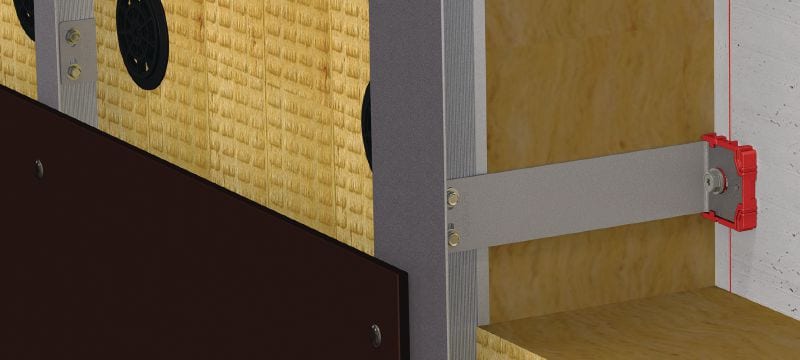 MFT-VSI S Brackets Small stainless steel bracket with pre-mounted isolator for installing ventilated façades on buildings with high thermal efficiency and fire compliance requirements Applications 1