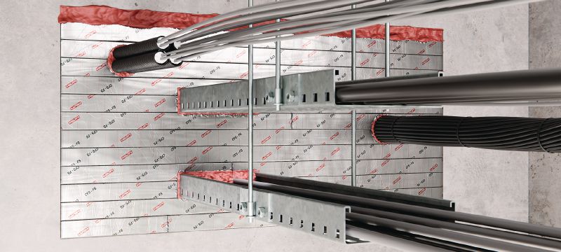 CFS-FS firestop Flexible Seal Stackable foam strips of intumescent firestop, for creating fire barriers in large openings with cables, cable trays, combustible and non-combustible pipes Applications 1