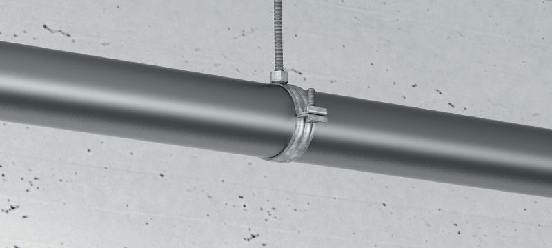 MP-M-F heavy-duty pipe clamp hot-dip galvanised (HDG) pipe clamp without sound insulation for heavy-duty applications Applications 1