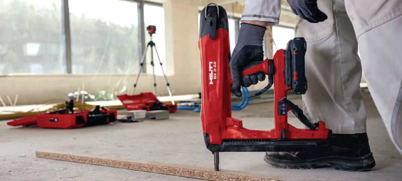 Nuron BX 3-L-22 Cordless concrete nailer (longer nails) Nuron battery-powered cordless nailer for longer nails (max. 36 mm│1-13/32) when fastening drywall track and light-duty materials to concrete, steel and masonry Applications 1